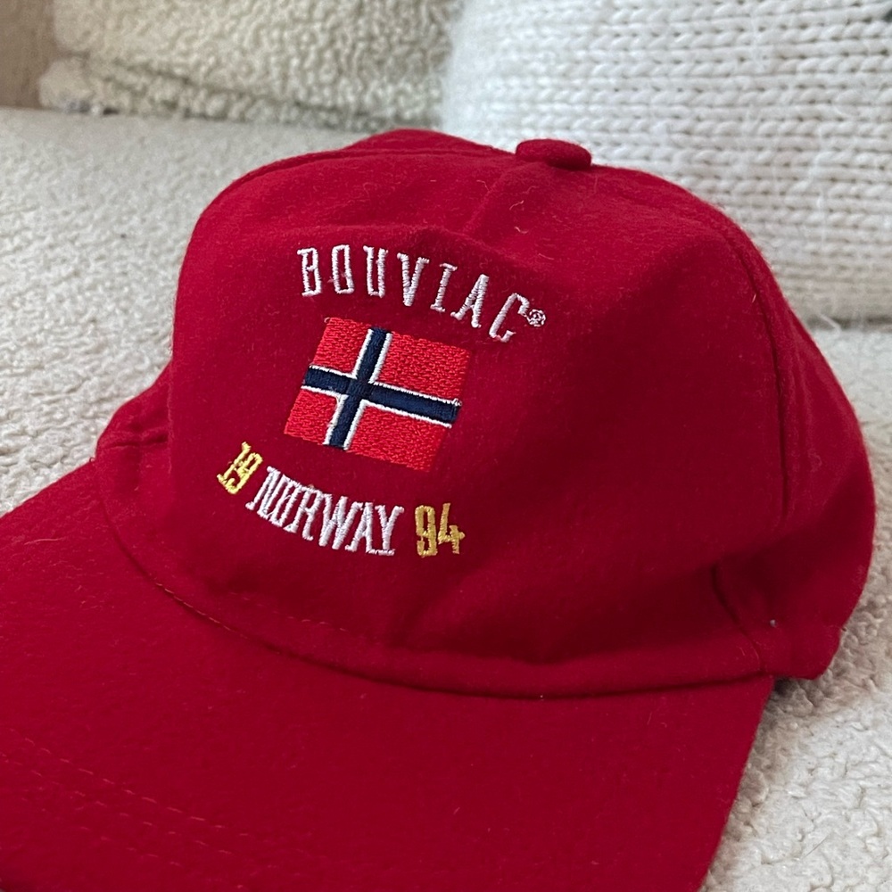 100% Wool Vintage Red Bouviac Norway 1994 Olympics Cap with Flat Rim